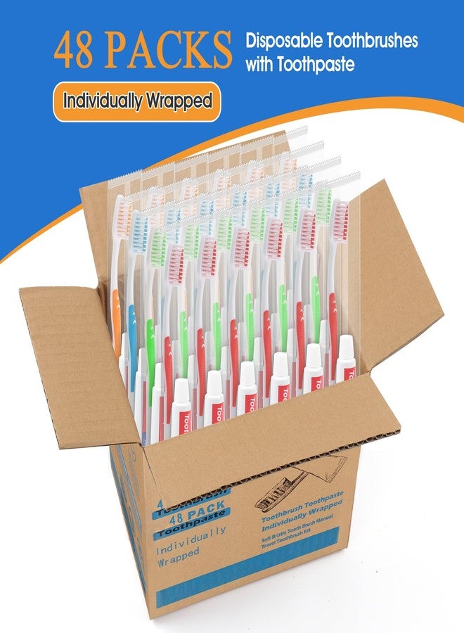 HOMVLE 48 Packs Disposable Toothbrushes with Toothpaste, Individually Wrapped Buld Toothbrush and Toothpaste Buld for Travel Size Toiletries, OCC, Airbnb, Dentist, Office/4 Colorful - Image 2