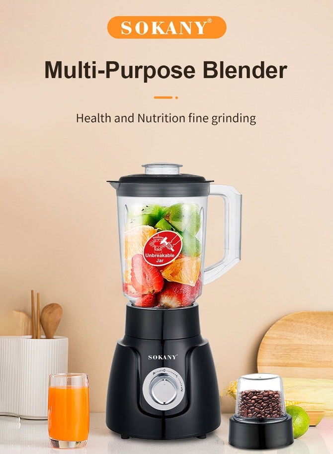 sokany 2 in 1 Countertop Blender with Grinder Mills,Electric Blender, Chopper Stainless Steel Blade, 1.6L Large Jar and Coffee Grinder, Chopper, Smoothie Maker,SK-185,Black - Image 3