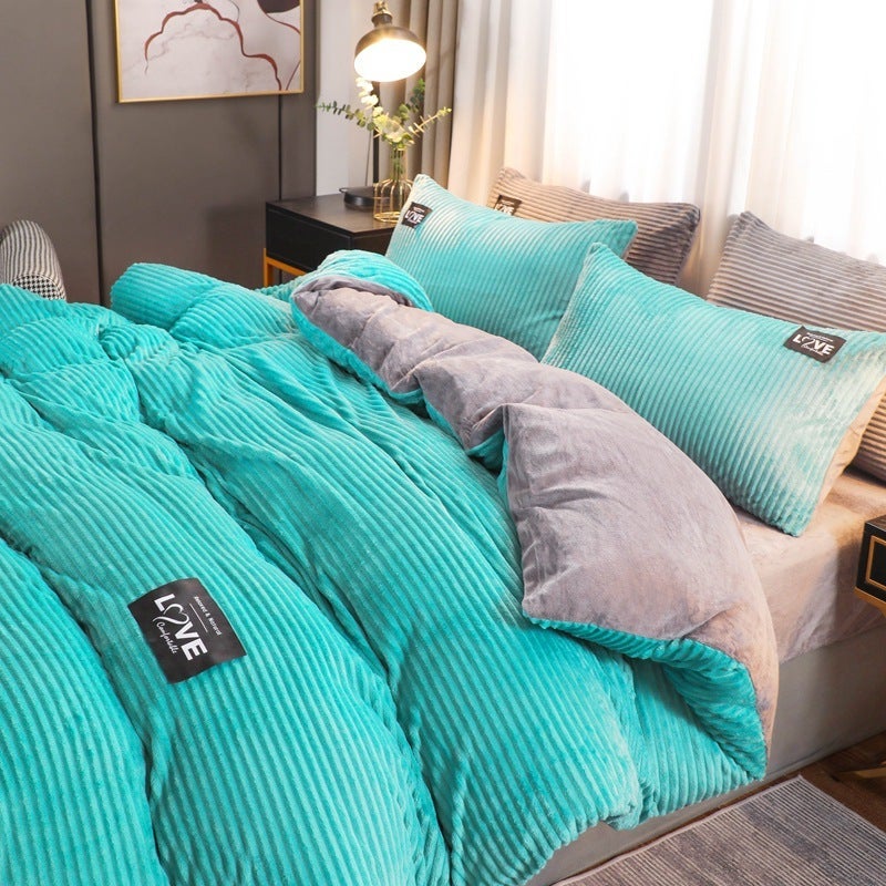 Magic Velvet Four-Piece Bedding Set For , Thickened Coral Velvet Three-Piece Set, Flannel Bed Sheet, Duvet Cover, Milk Velvet - Image 1