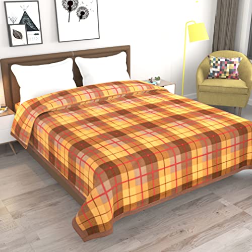 Goyal's Modern Check All Season Polar Fleece Double Bed Blanket 500TC, 90x90 Inches - Golden Brown - Image 2