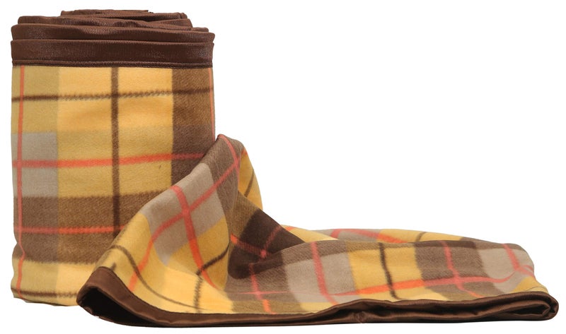 Goyal's Modern Check All Season Polar Fleece Double Bed Blanket 500TC, 90x90 Inches - Golden Brown - Image 5
