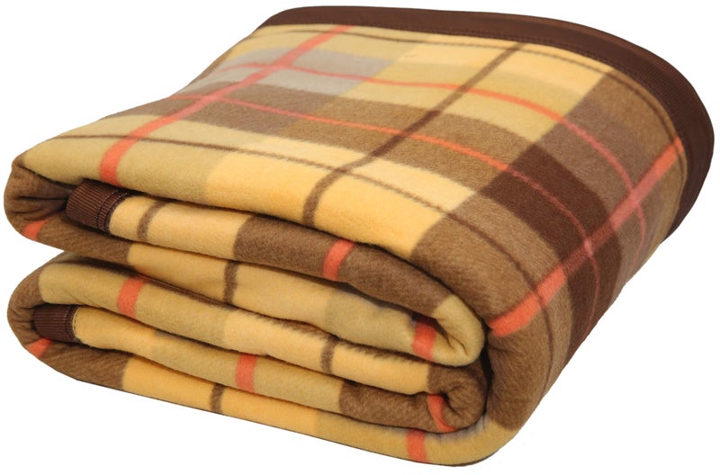 Goyal's Modern Check All Season Polar Fleece Double Bed Blanket 500TC, 90x90 Inches - Golden Brown - Image 1
