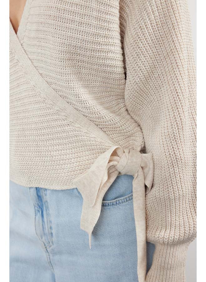 trendyol Stone Double Breasted Crop Knit Sweater TWOAW24KZ00865  - Image 4