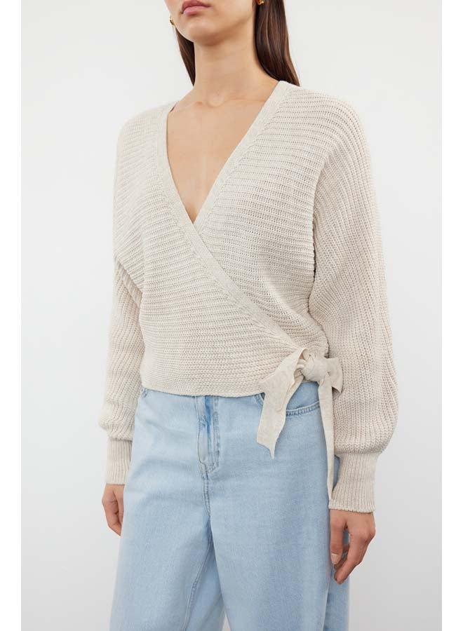 trendyol Stone Double Breasted Crop Knit Sweater TWOAW24KZ00865  - Image 3