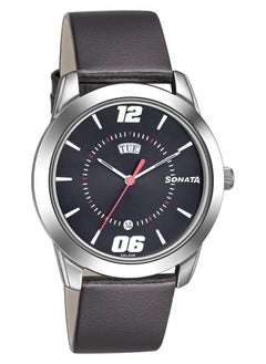Sonata Round Shape Leather Band Analog Wrist Watch 7924SL14 - 40 mm - Black  - Image 1