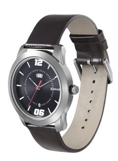 Sonata Round Shape Leather Band Analog Wrist Watch 7924SL14 - 40 mm - Black  - Image 2
