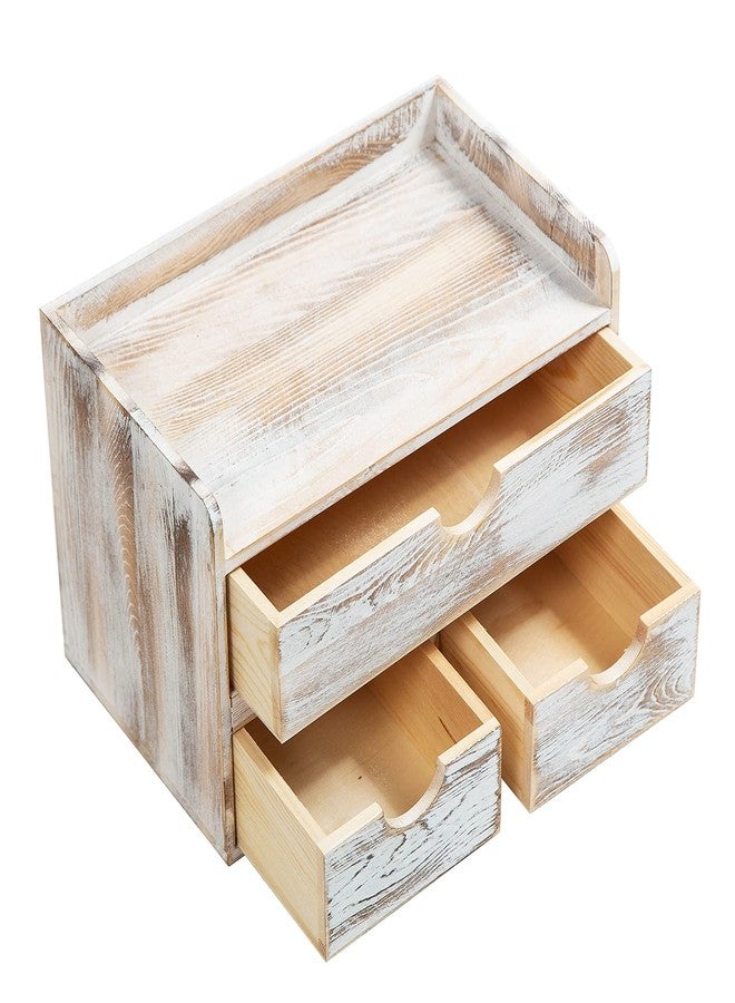 VERGOODR Rustic Distressed white 3-Tier Wood Desk Organizer with 3 Drawers Mini Storage Shelf For Desk, Toiletries Vanity Office Supplies (Vintage white) - Image 3