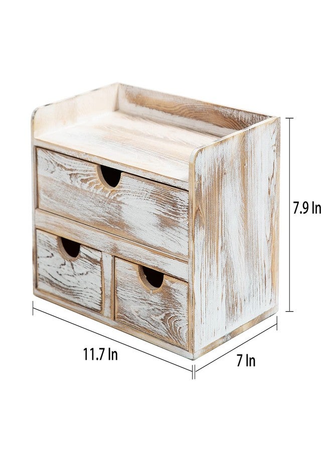 VERGOODR Rustic Distressed white 3-Tier Wood Desk Organizer with 3 Drawers Mini Storage Shelf For Desk, Toiletries Vanity Office Supplies (Vintage white) - Image 2