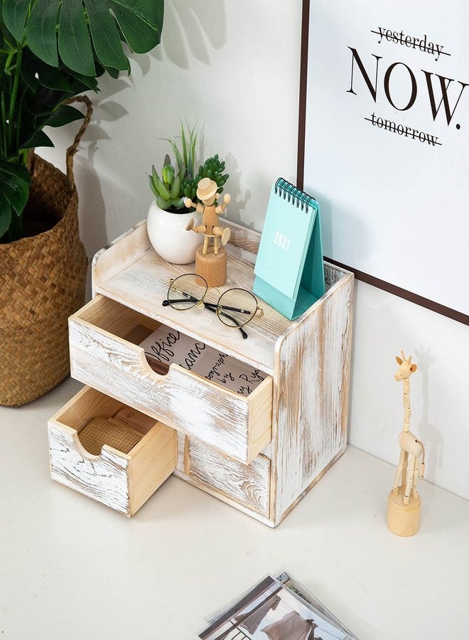 VERGOODR Rustic Distressed white 3-Tier Wood Desk Organizer with 3 Drawers Mini Storage Shelf For Desk, Toiletries Vanity Office Supplies (Vintage white) - Image 5