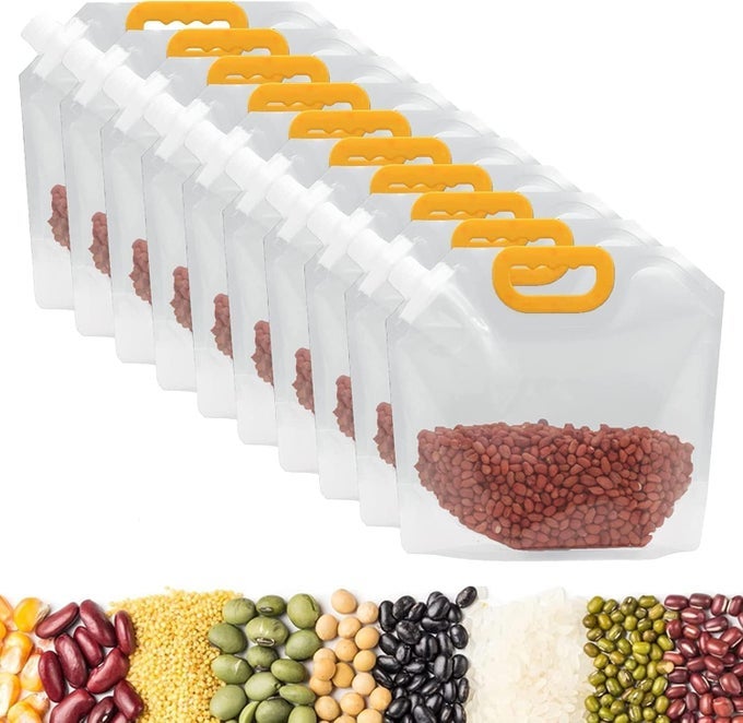 GRAIN MOISTUREPROOF SEALED BAG 5 PCS REUSABLE TRANSPARENT GRAIN STORAGE SUCTION BAGS WITH FUNNEL RESEALABLE AIRTIGHT SMELL PROOF PACKAGING BAGGIES FOR MULTIPURPOSE FOOD STORAGE 25 L