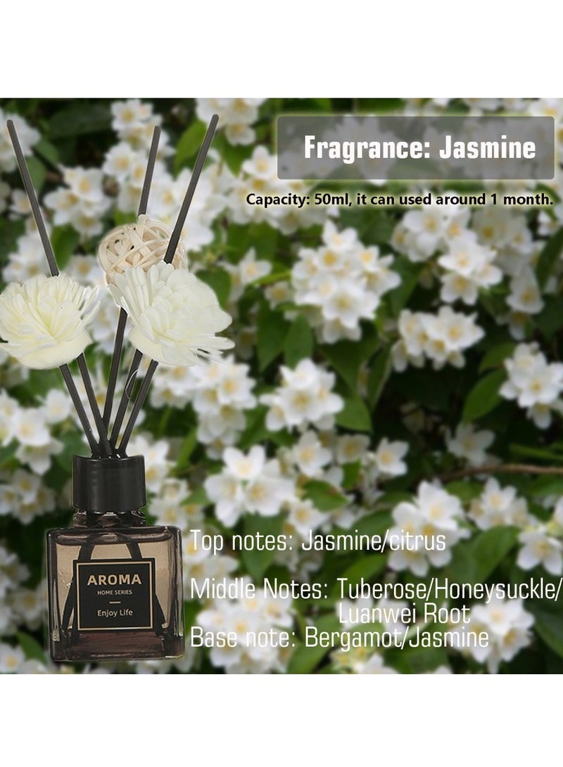 سان هان مجموعة معطرات الجو من القصب ٥٠ مل: معطرات جو بمزيج من الياسمين، معطرات جو بزيت عطري يدوم طويلاً، للمنزل، غرفة النوم، الحمام، المكتب (تركيز ١٠٪) - Image 2