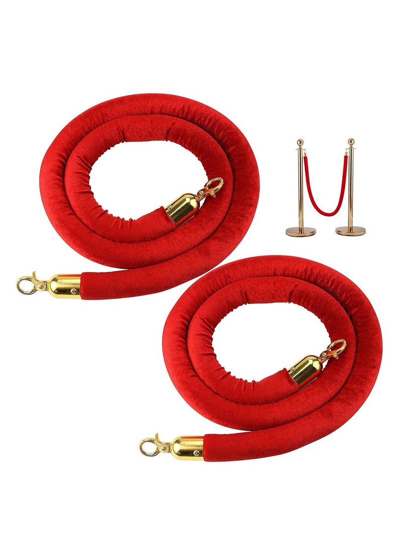 الأزرق جي دبليو 2 pcs Red Velvet Stanchion Rope Crowd Control Barriers Safety with Polished Gold Hooks for Movie Theaters Grand Openings Hotels Carpet Events Party Supplies - Image 1