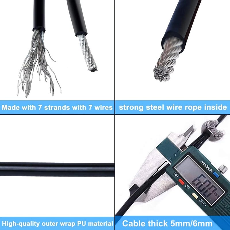 FITIFY Gym Machine Cable Wire (6mm) with Locking Accessories – ULocks, Eye Locks & Snap Hooks (Black Wire, 15 Meter) - Image 5