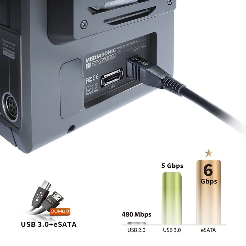 Mediasonic PROBOX 4 Bay 3.5” SATA Hard Drive Enclosure – USB 3.0 eSATA Support 24TB HDD (HF2-SU3S3) - Image 2
