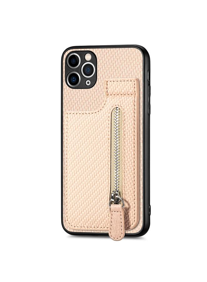 S-TOP Case For iPhone 11 Pro Max Carbon Fiber Vertical Flip Zipper Phone Case - Image 1