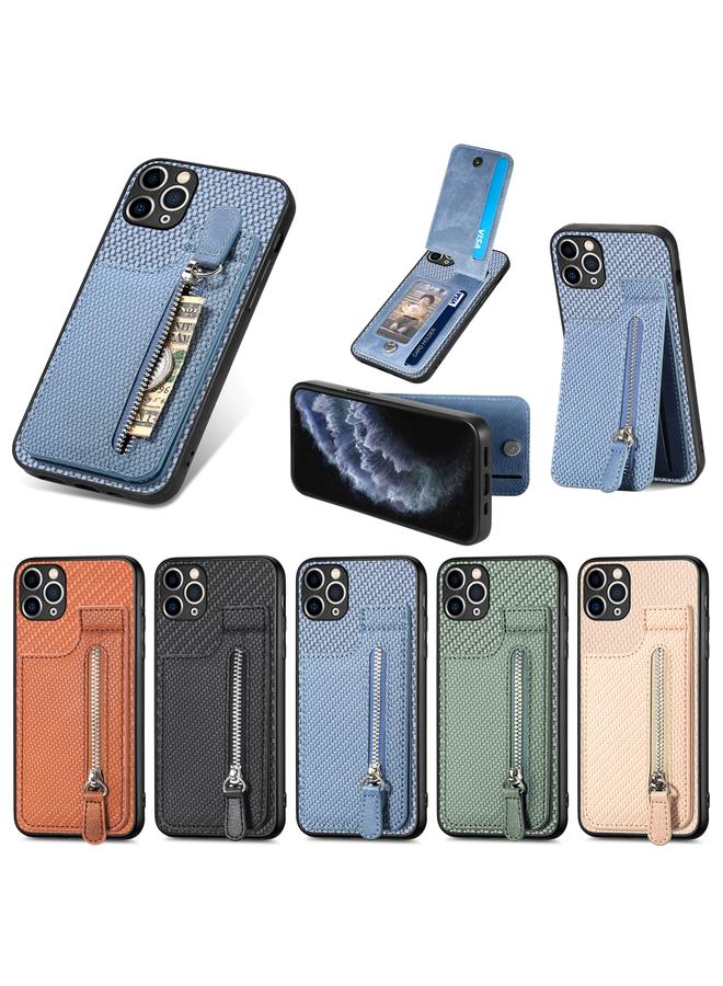 S-TOP Case For iPhone 11 Pro Max Carbon Fiber Vertical Flip Zipper Phone Case - Image 5