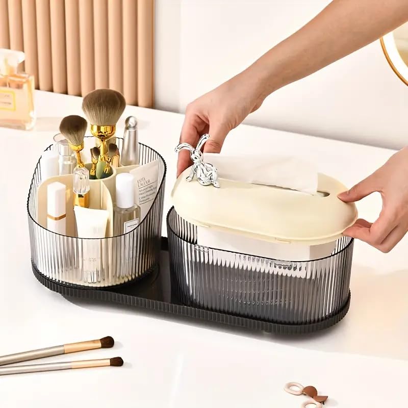 RELEMTRA MultiPurpose Tissue Paper Holder Box with Remote Holder Cosmetic Holder Desk Tray for Cosmetics Lipsticks Jewelry Ideal for Bedroom and Bathroom Tissue Box Cover Holder For Home - Image 5