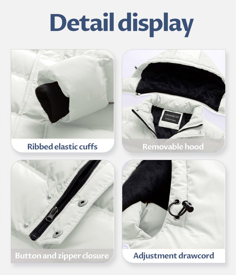 CREATMO US Puffy Jackets For Men Mens Winter Coat With Hood Bubble Puffer Ski Men's Jacket Water-Resistant Insulated Down Alternative Outerwear Coats White XL - Image 5
