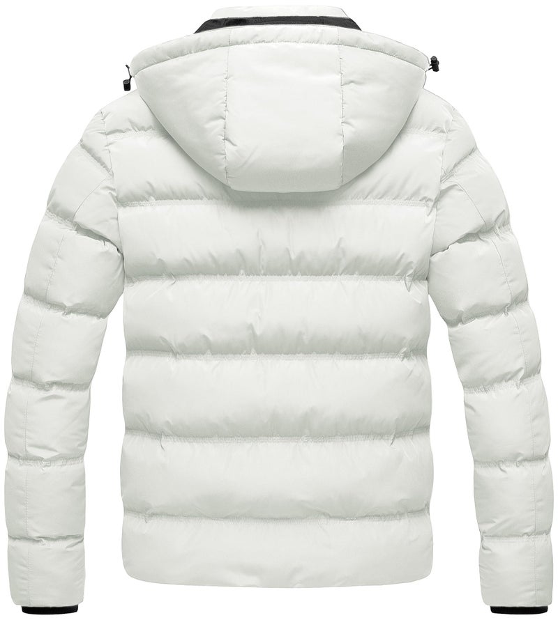 CREATMO US Puffy Jackets For Men Mens Winter Coat With Hood Bubble Puffer Ski Men's Jacket Water-Resistant Insulated Down Alternative Outerwear Coats White XL - Image 2