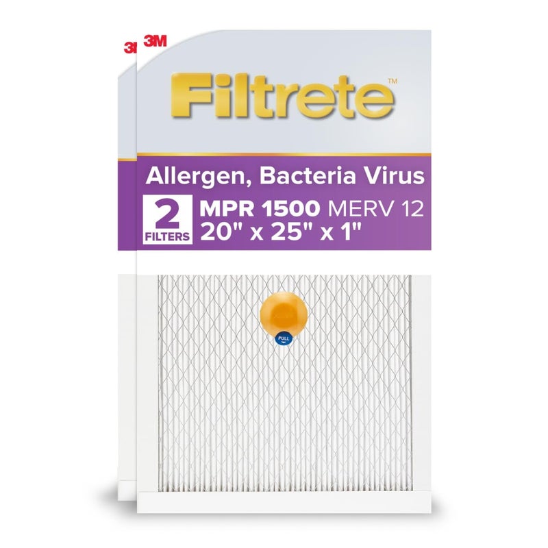 Filtrete 20x25x1 AC Furnace SMART Air Filter MERV 12 MPR 1500 Track Filter Life With Bluetooth Enabled Sensor CERTIFIED asthma allergy friendly 2Pack Actual Size 19719x24688x078 in