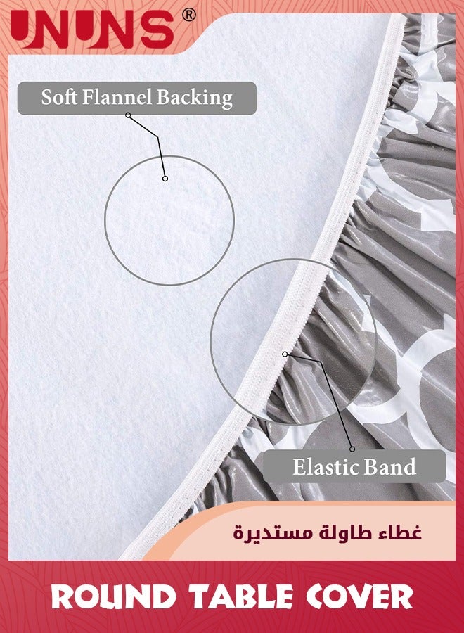 UNUNS Round Table Cover,PVC Tablecloth With Elastic Edged And Flannel Backing,Waterproof Wipeable Round Table Cover For Indoor Outdoor Patio Use - Image 5