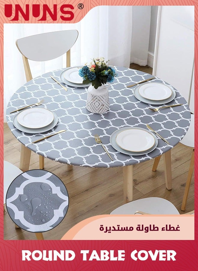 UNUNS Round Table Cover,PVC Tablecloth With Elastic Edged And Flannel Backing,Waterproof Wipeable Round Table Cover For Indoor Outdoor Patio Use - Image 1