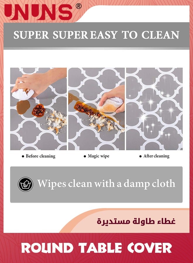 UNUNS Round Table Cover,PVC Tablecloth With Elastic Edged And Flannel Backing,Waterproof Wipeable Round Table Cover For Indoor Outdoor Patio Use - Image 3