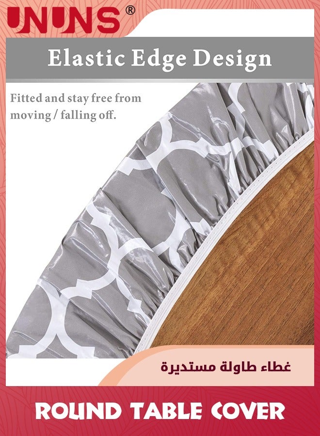 UNUNS Round Table Cover,PVC Tablecloth With Elastic Edged And Flannel Backing,Waterproof Wipeable Round Table Cover For Indoor Outdoor Patio Use - Image 2