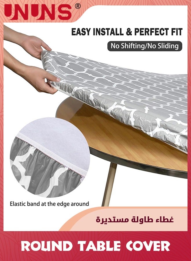 UNUNS Round Table Cover,PVC Tablecloth With Elastic Edged And Flannel Backing,Waterproof Wipeable Round Table Cover For Indoor Outdoor Patio Use - Image 4