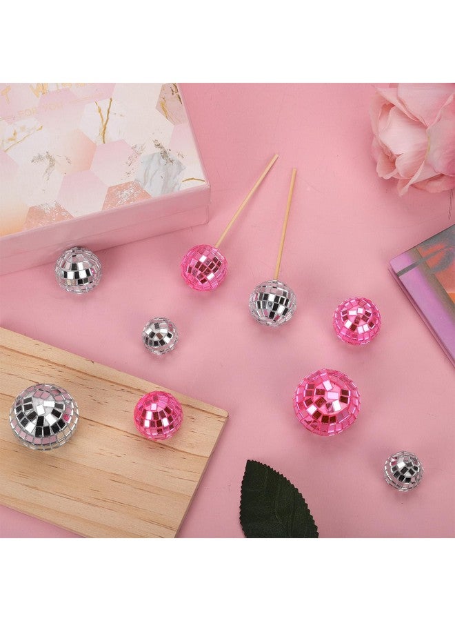 PEUTIER 30pcs Disco Ball Cupcake Toppers, 70s Retro Cake Decorations with Stick Shiny Mini Disco Ball Picks Disco Theme Party Supplies for Dessert Birthday Decorations Ornament Small (Pink, Silver)  - Image 4
