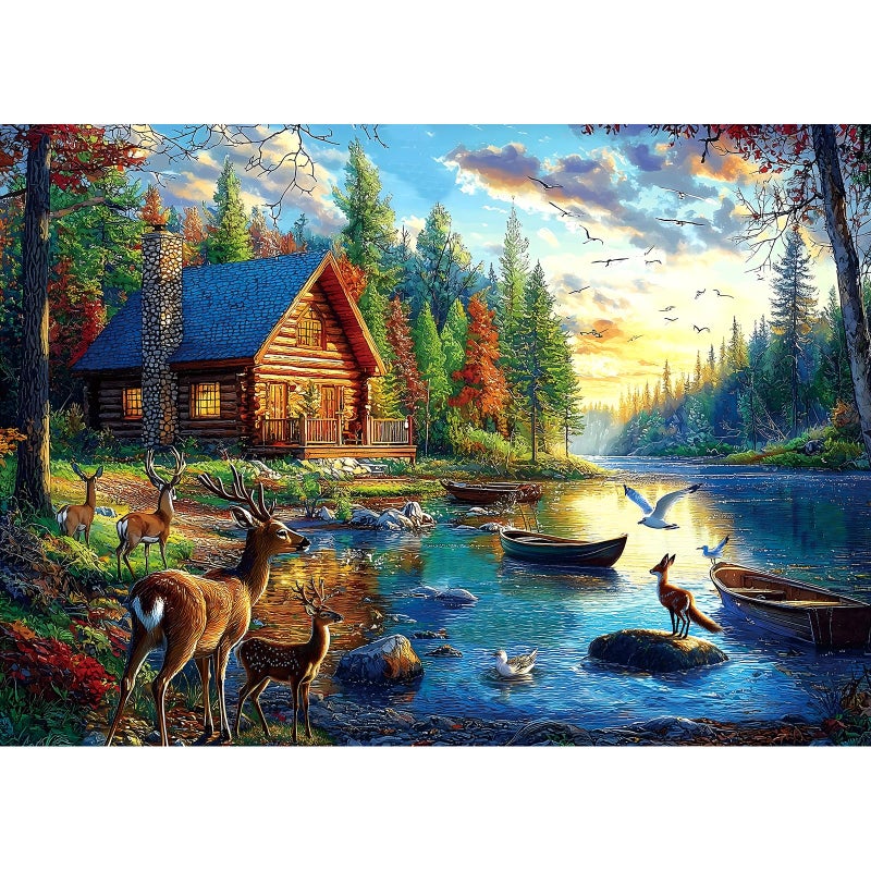 Blueforest 1000 Piece Jigsaw Puzzle for Adults Lake Lodge Elk Landscape Hard Challenging Puzzle Perfect for Game Nights Family - Image 2