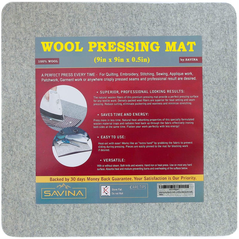 Wool Pressing Mat 9 x 9 Quilting Ironing Pad 100 New Zealand Felted Wool Iron Board for Quilters Great for Quilting Sewing Projects by Savina