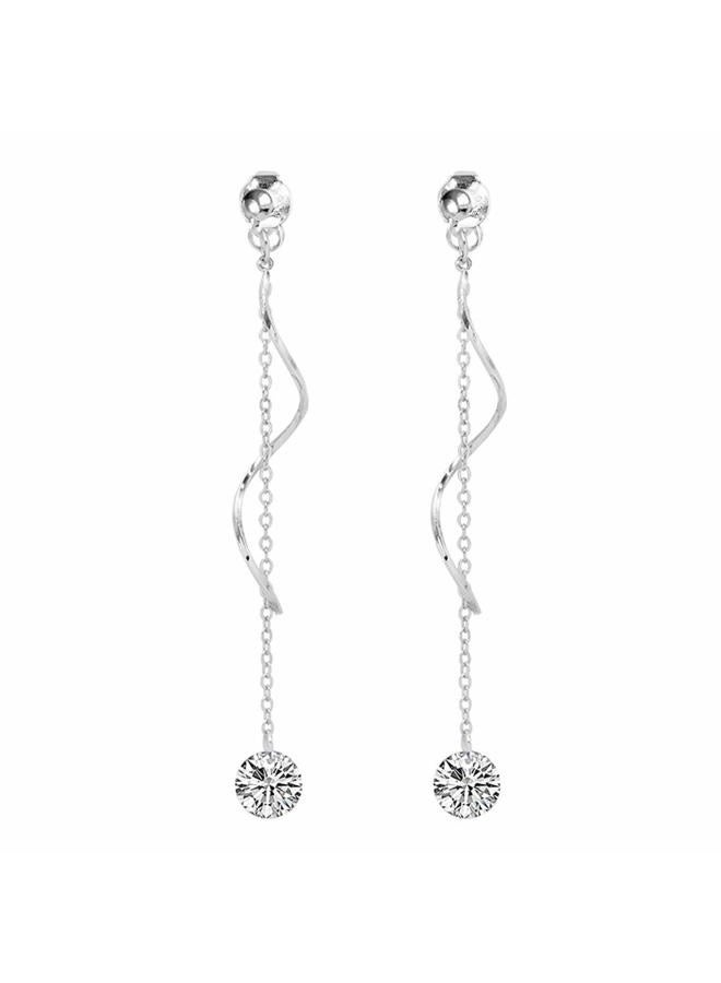 SLUYNZ 925 Sterling Silver CZ Droplet Dangle Earrings Chain for Women Teen Girls Long Dangle Earrings Curved Tassel (A-Silver) - Image 1