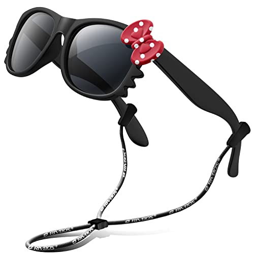 RIVBOS Kids Sunglasses for Girls Boys with Strap Polarized UV Protection Flexible Rubber Shades Age 3-10 RBK002-Black - Image 1
