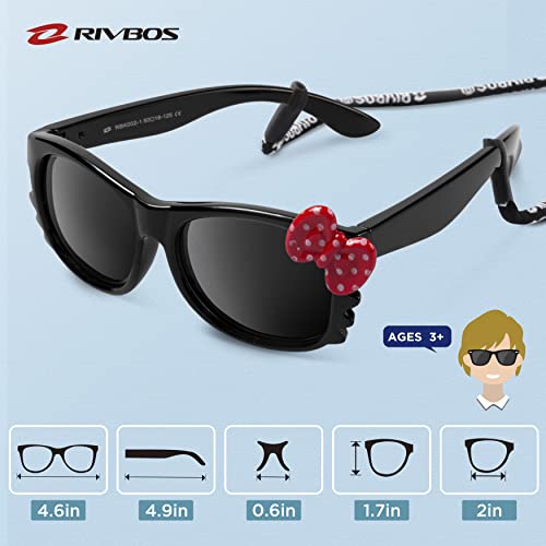 RIVBOS Kids Sunglasses for Girls Boys with Strap Polarized UV Protection Flexible Rubber Shades Age 3-10 RBK002-Black - Image 5
