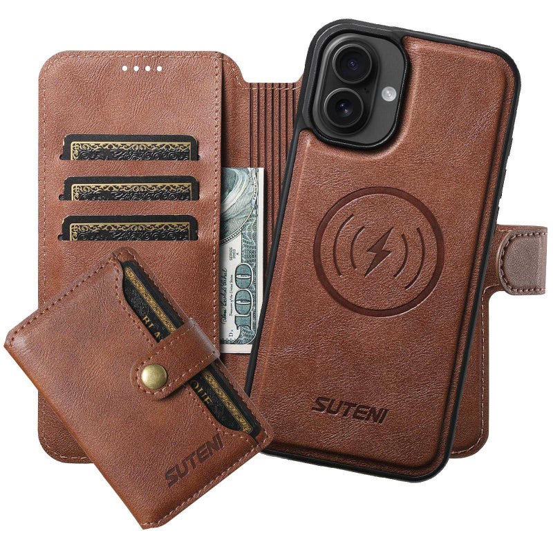 Suteni For Iphone 16 Plus Q05S1 3-In-1 Detachable Wallet Magsafe Leather Phone Case(Brown) - Image 1