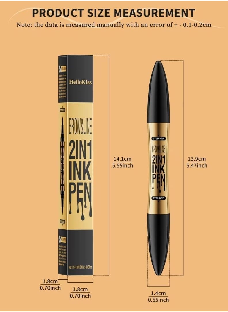 HelloKiss - Brow and Line 2in1 Ink Pen for Eyebrow and Eyeliner Pen Waterproof Eyeliner Pencil 3D Microblading Eyebrow Tattoo Pencil 4 Fork Tip with Eyeliner Dark Brown Eyebrow and Black Eyeliner Pencil 02 - Image 1