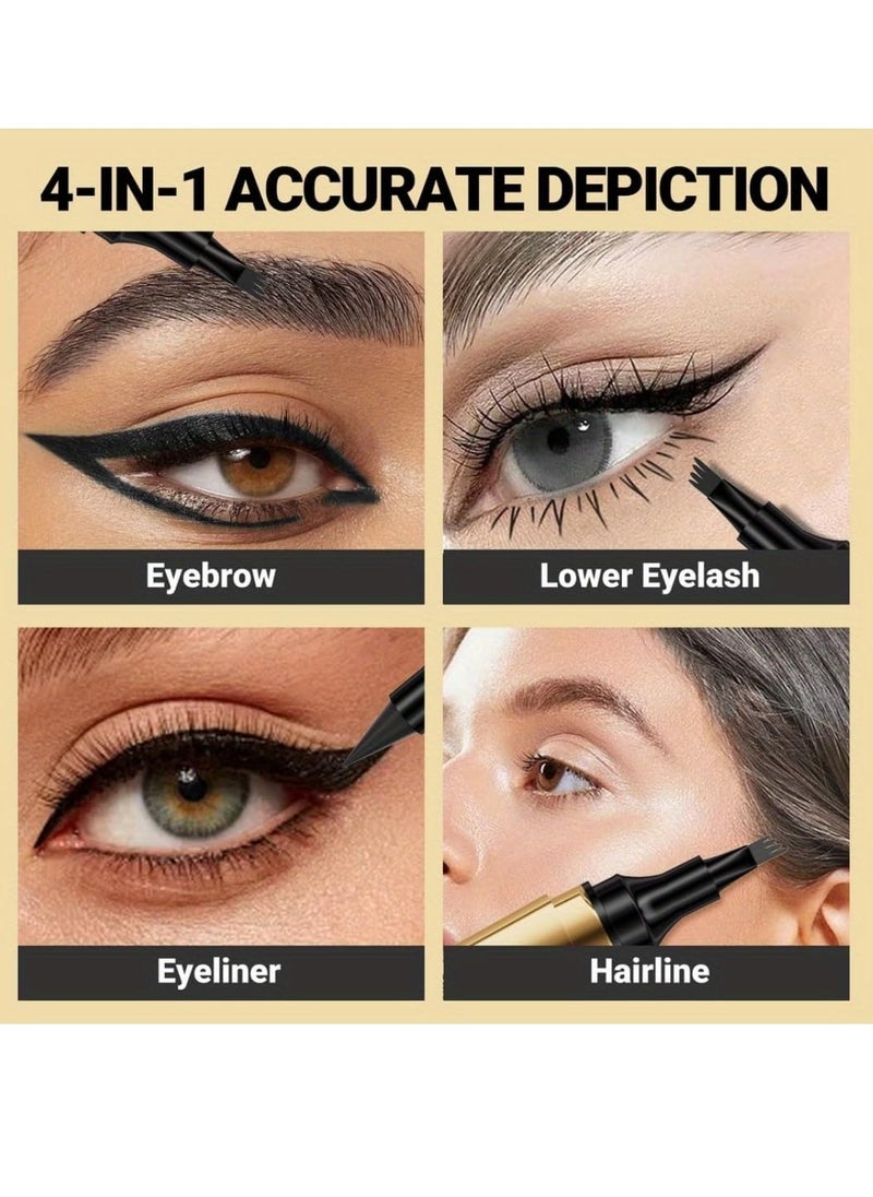 HelloKiss - Brow and Line 2in1 Ink Pen for Eyebrow and Eyeliner Pen Waterproof Eyeliner Pencil 3D Microblading Eyebrow Tattoo Pencil 4 Fork Tip with Eyeliner Dark Brown Eyebrow and Black Eyeliner Pencil 02 - Image 1