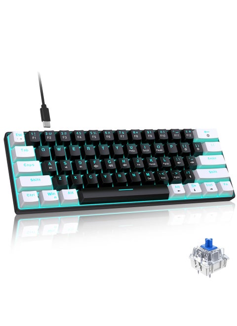 61 keys Wired 60% Mechanical Gaming Keyboard Blue Switch Full Anti-ghosting Portable Mini Keyboard for Windows Laptop PC Mac