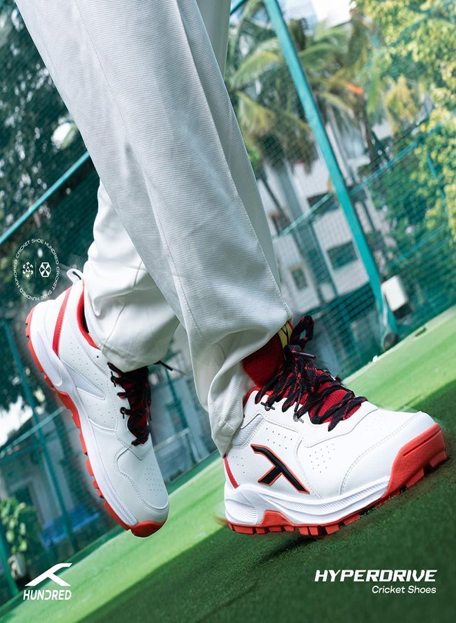 HUNDRED HyperDrive Cricket Shoes | TerraSpike Rubber Studs | Embedded Support Plate for Stability | Lightweight & Durable | Ideal for Turf, Ground & Hard Surfaces (White/Red/Black ; UK 9) - Image 2