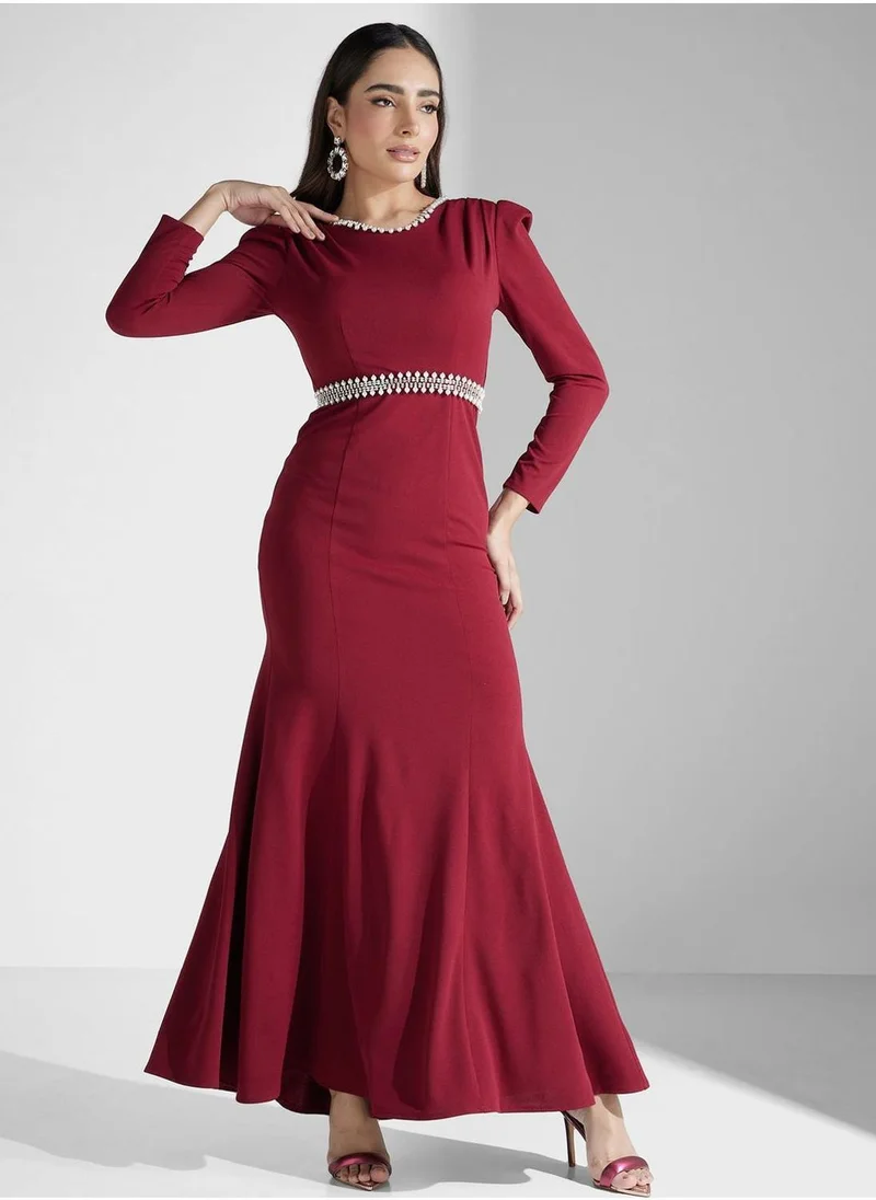 Akadia Fashion Embellished Puff Sleeve Dress
