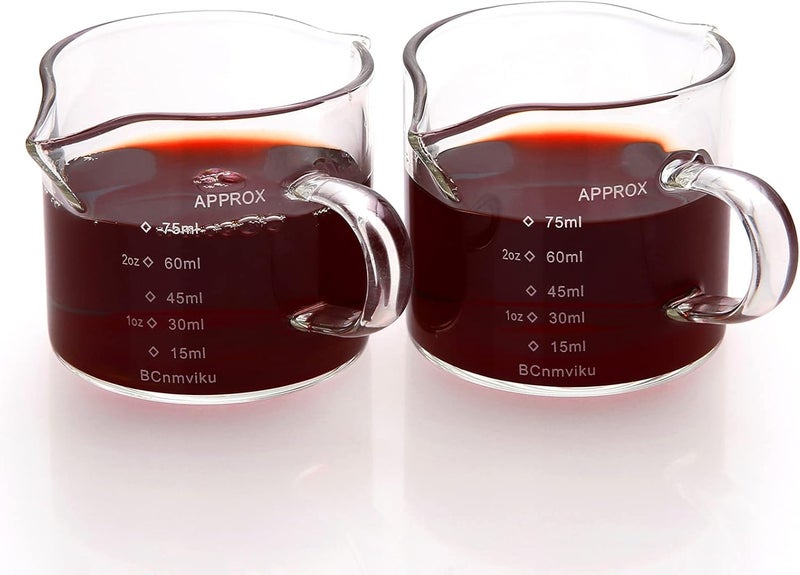 Espresso K Cups Clear Glass Coffee Mugs 2pcs Glass Creamer Jug Clear Coffee Measuring Shot Espresso Steaming Pitcher Measuring Cup for Kitchen 75ml Espresso K Cups Clear Glass Coffee Mugs - Image 1