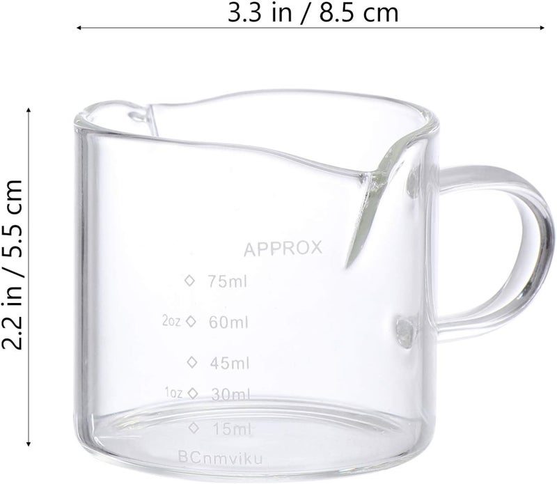 Espresso K Cups Clear Glass Coffee Mugs 2pcs Glass Creamer Jug Clear Coffee Measuring Shot Espresso Steaming Pitcher Measuring Cup for Kitchen 75ml Espresso K Cups Clear Glass Coffee Mugs - Image 4