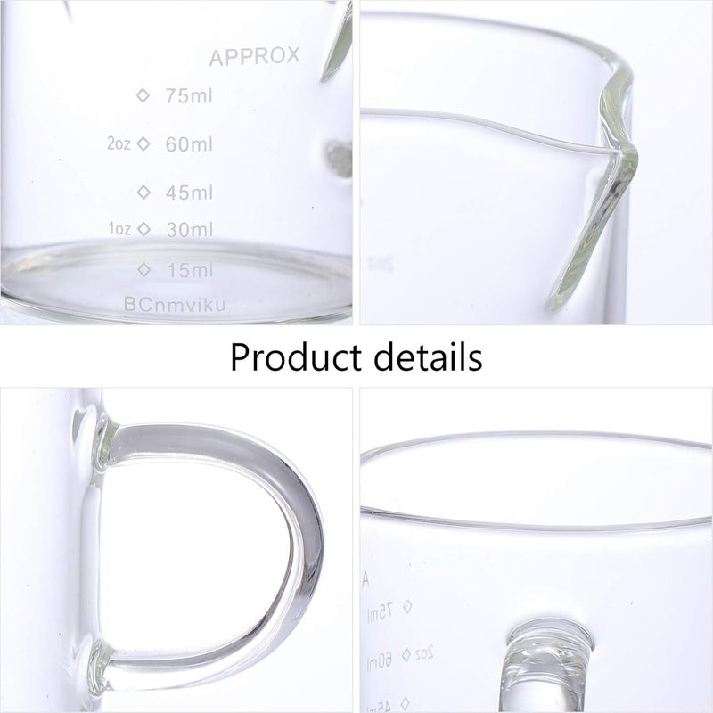 Espresso K Cups Clear Glass Coffee Mugs 2pcs Glass Creamer Jug Clear Coffee Measuring Shot Espresso Steaming Pitcher Measuring Cup for Kitchen 75ml Espresso K Cups Clear Glass Coffee Mugs - Image 5