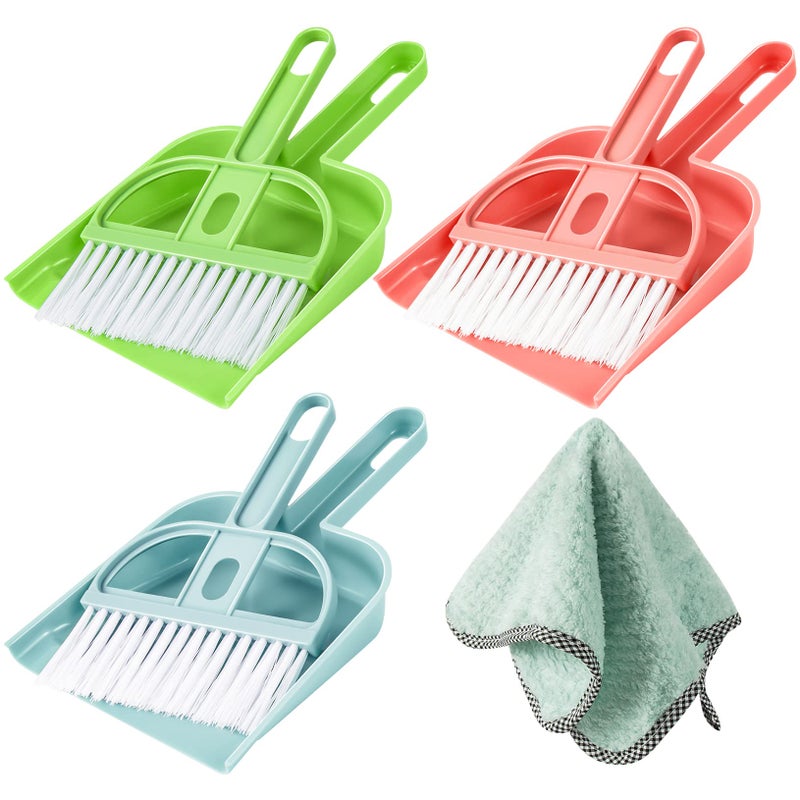 Lamoutor 3 Pack Mini Hand Broom And Dustpan Set Small Dust Pans With Brush Set Cleaning Tool For Desk Car And Animal Waste Mixed Color - Image 1