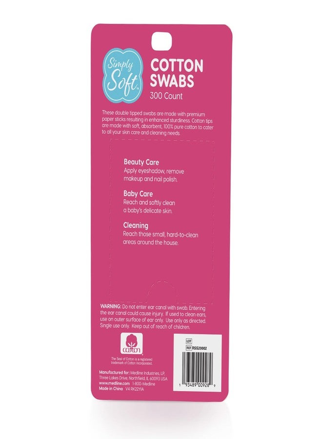Medline Simply Soft Cotton Tip Applicators, Cotton Swabs with Double Round Tips, For Hygiene & Beauty Care, 300 Count - Image 2