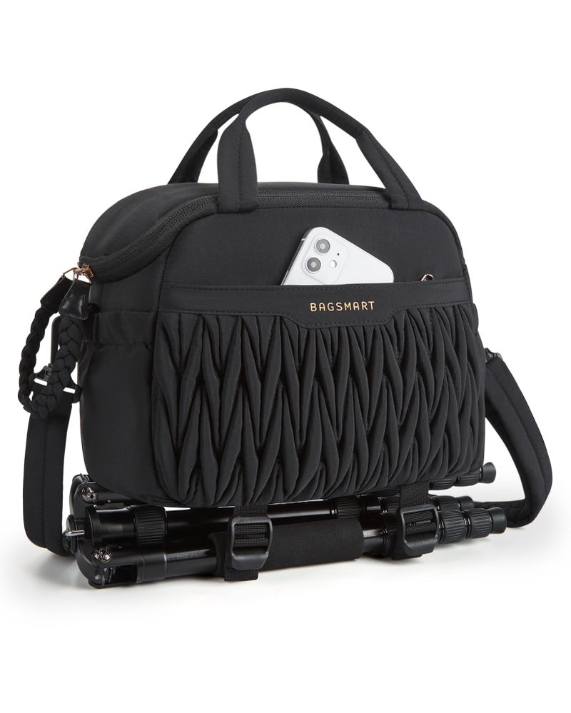 BAGSMART Camera Sling Bag Portable Small Camera Bags for Photographers with Tripod Holder Waterproof DSLRSLRCute Camera Case for Women with Rain Cover Compatible with Sony Canon Nikon Black - Image 2