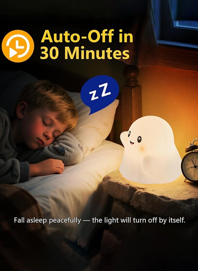Cute Night Light for Kids-Touch+Squishy Silicone+2700k Eye-Safe LED+Fun Sounds, 30-Min Timer, Dimmable, Nursery/Bedside/Bedroom Light - Gift for Boys, Girls, Baby, Toddler Cut Ghost Light - Image 4