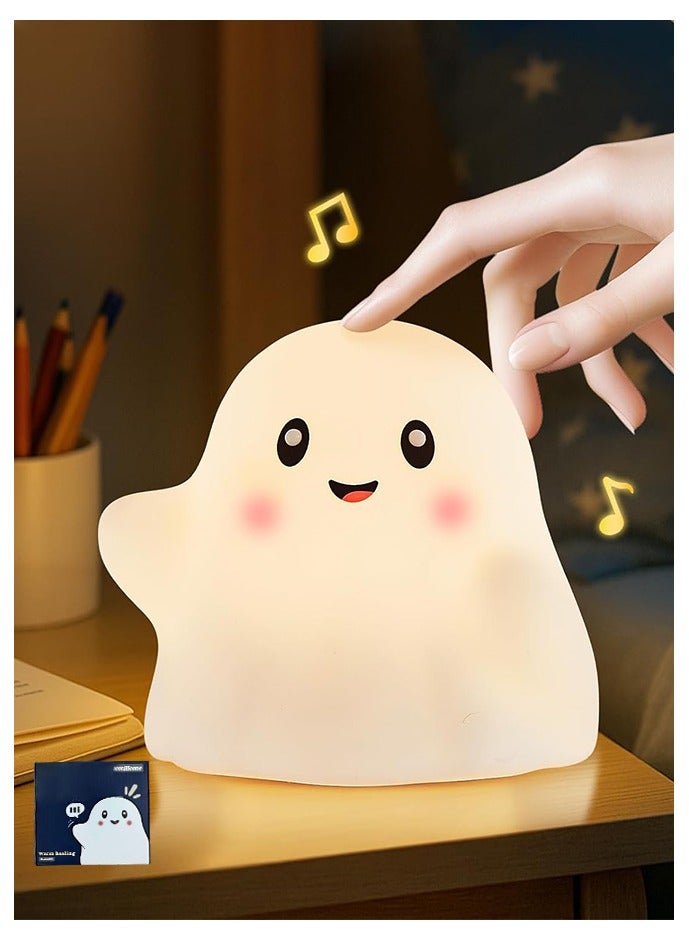Cute Night Light for Kids-Touch+Squishy Silicone+2700k Eye-Safe LED+Fun Sounds, 30-Min Timer, Dimmable, Nursery/Bedside/Bedroom Light - Gift for Boys, Girls, Baby, Toddler Cut Ghost Light - Image 1