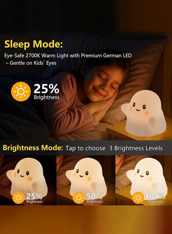 Cute Night Light for Kids-Touch+Squishy Silicone+2700k Eye-Safe LED+Fun Sounds, 30-Min Timer, Dimmable, Nursery/Bedside/Bedroom Light - Gift for Boys, Girls, Baby, Toddler Cut Ghost Light - Image 2